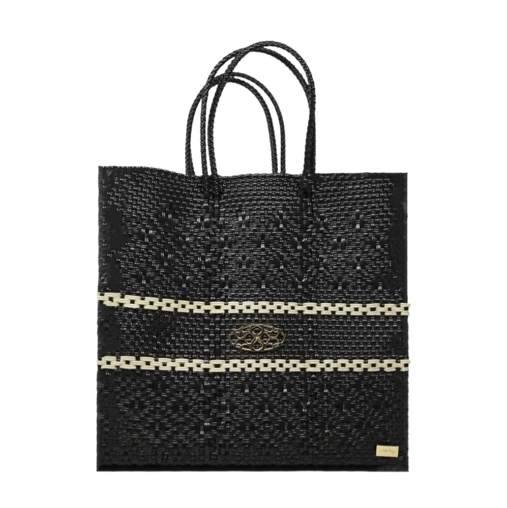 MEDIUM BLACK BEIGE LINE TOTE BAG