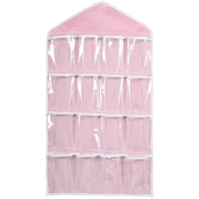 Multi-Purpose 16 Pocket Clear Hanging Closet Organizer Storage Bag