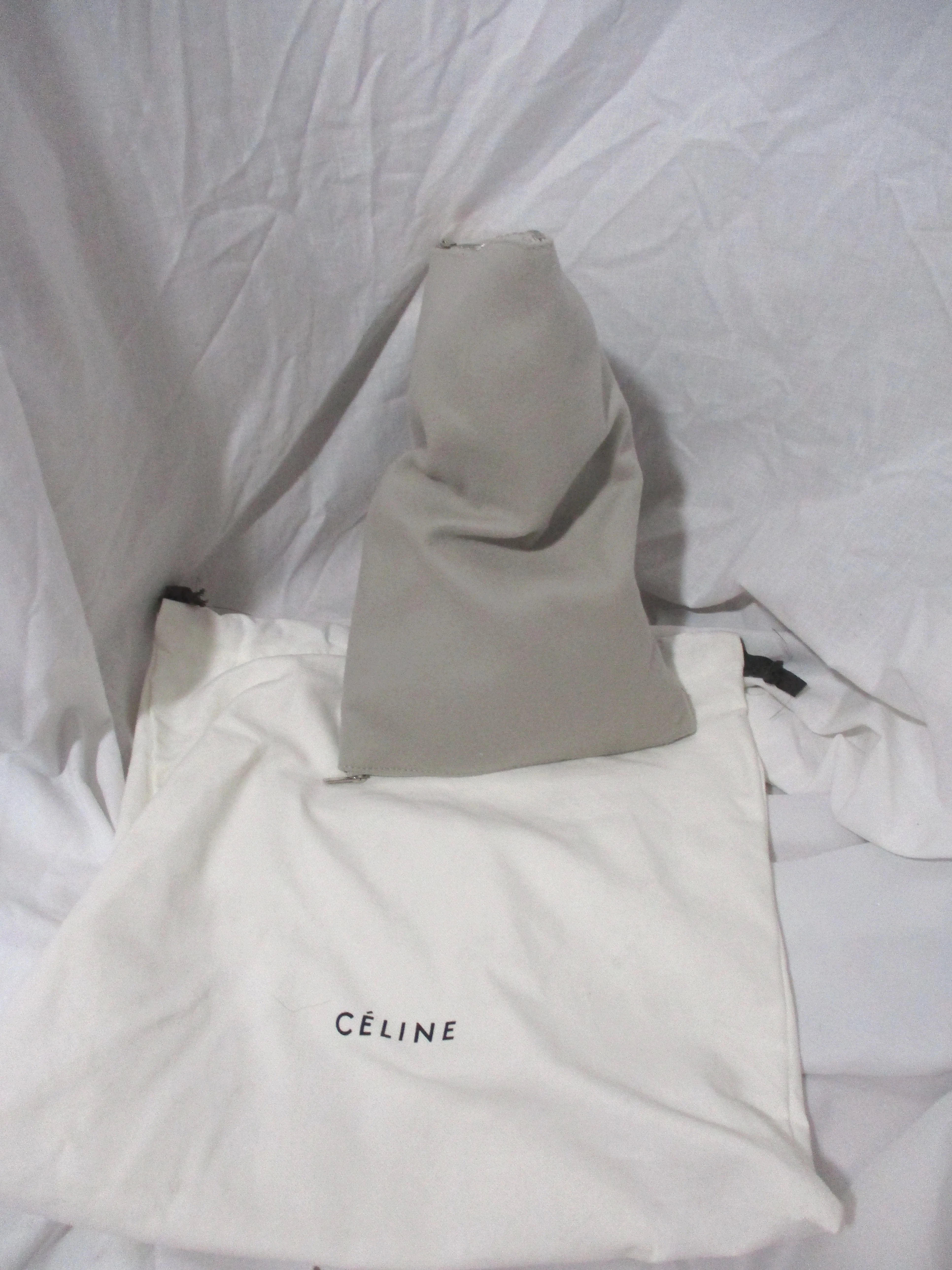 New CELINE DOUBLE ZIPPER Clutch Bag Purse GRAY Fabric