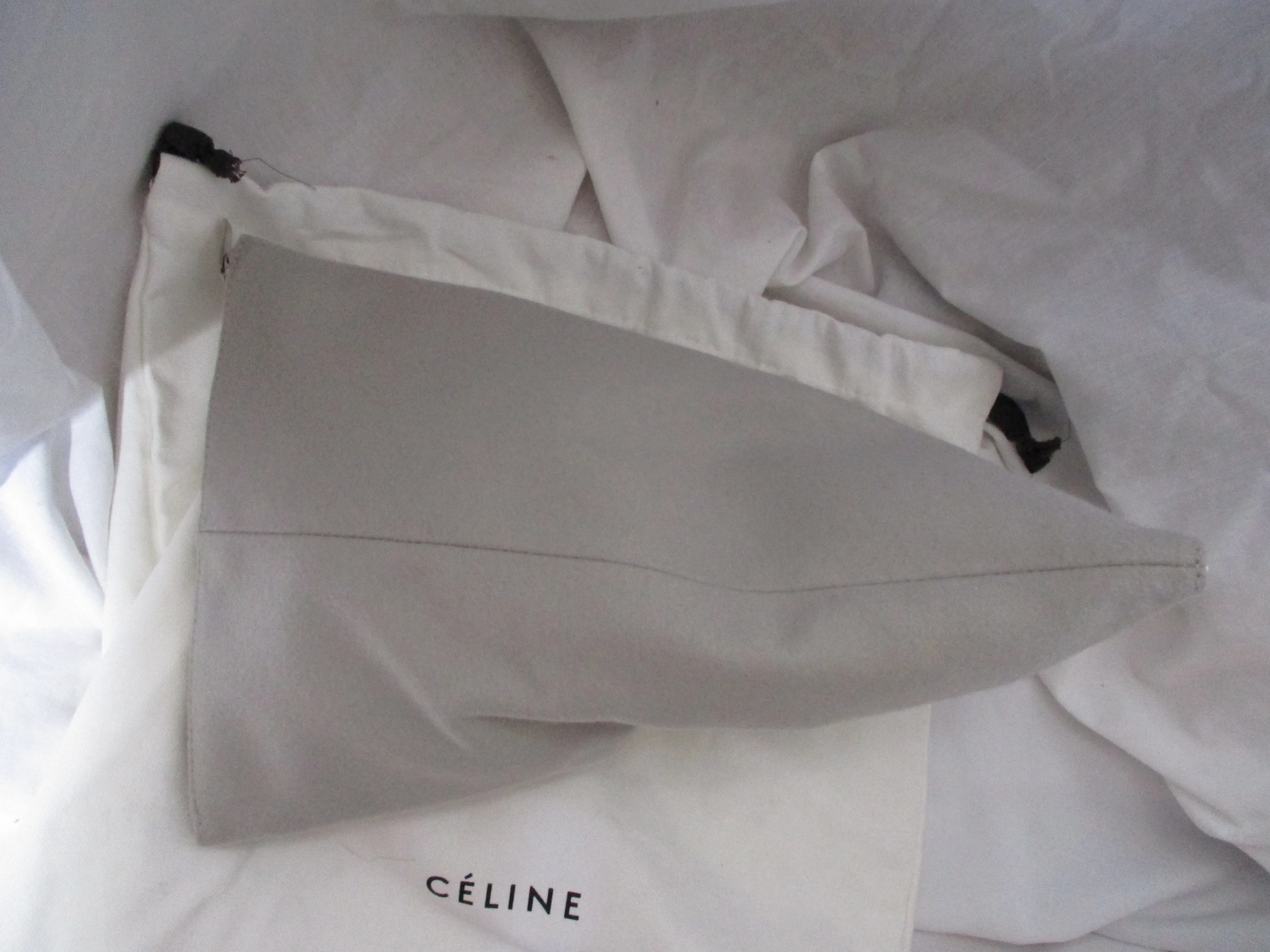New CELINE DOUBLE ZIPPER Clutch Bag Purse GRAY Fabric