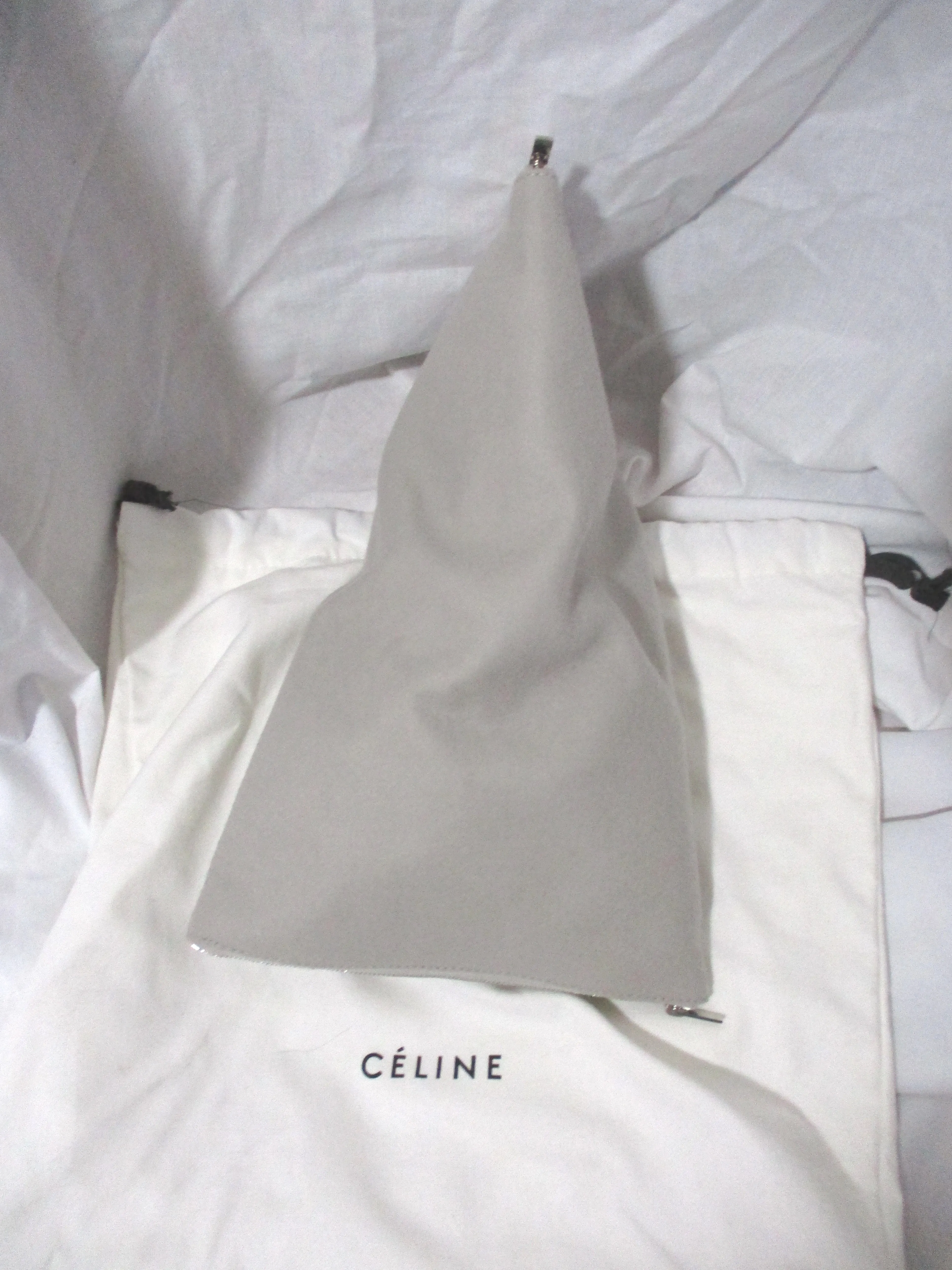 New CELINE DOUBLE ZIPPER Clutch Bag Purse GRAY Fabric