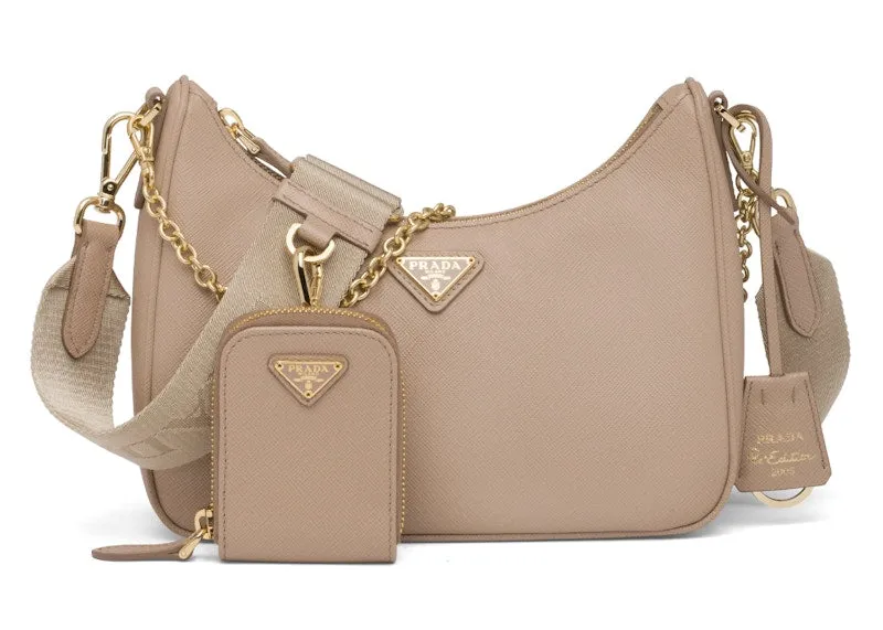 Prada Re-Edition 2005 Saffiano Leather Bag Cameo Beige