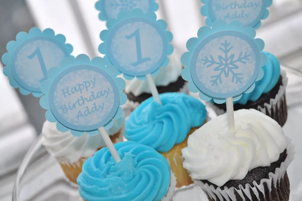 Snowflake Birthday Favor Sticker Labels, Party Favor Stickers 1st Birthday Winter One-derland Light Blue, Treat Bag Stickers - Set of 24