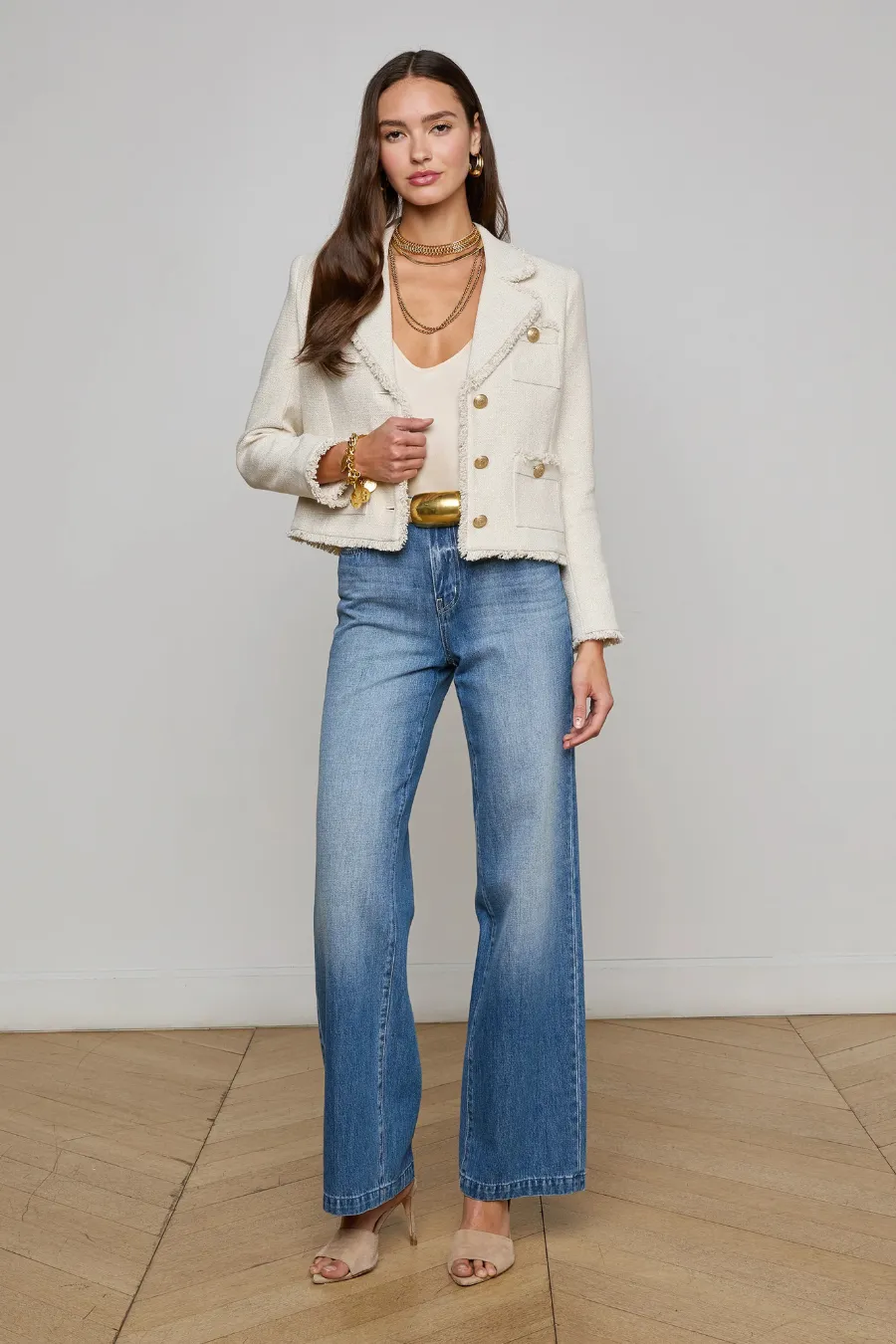 Sylvia Collared Jacket Ivory/ Light Gold