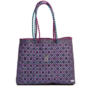 TRAVEL PINK BLUE PATTERNED TOTE WITH CLUTCH