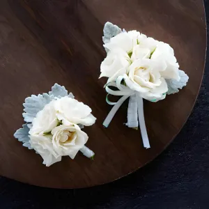 Vintage White Spray Rose Boutonniere and Corsage Pack