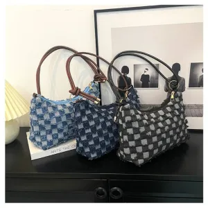 Wholesale High-end Fashion Plaid Denim Large Capacity Canvas Casual Shoulder Bags