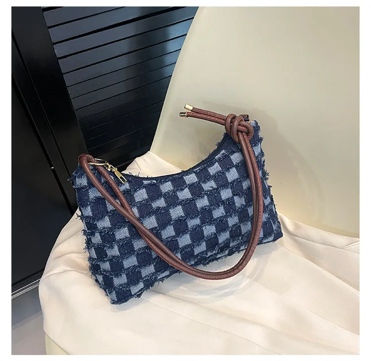 Wholesale High-end Fashion Plaid Denim Large Capacity Canvas Casual Shoulder Bags