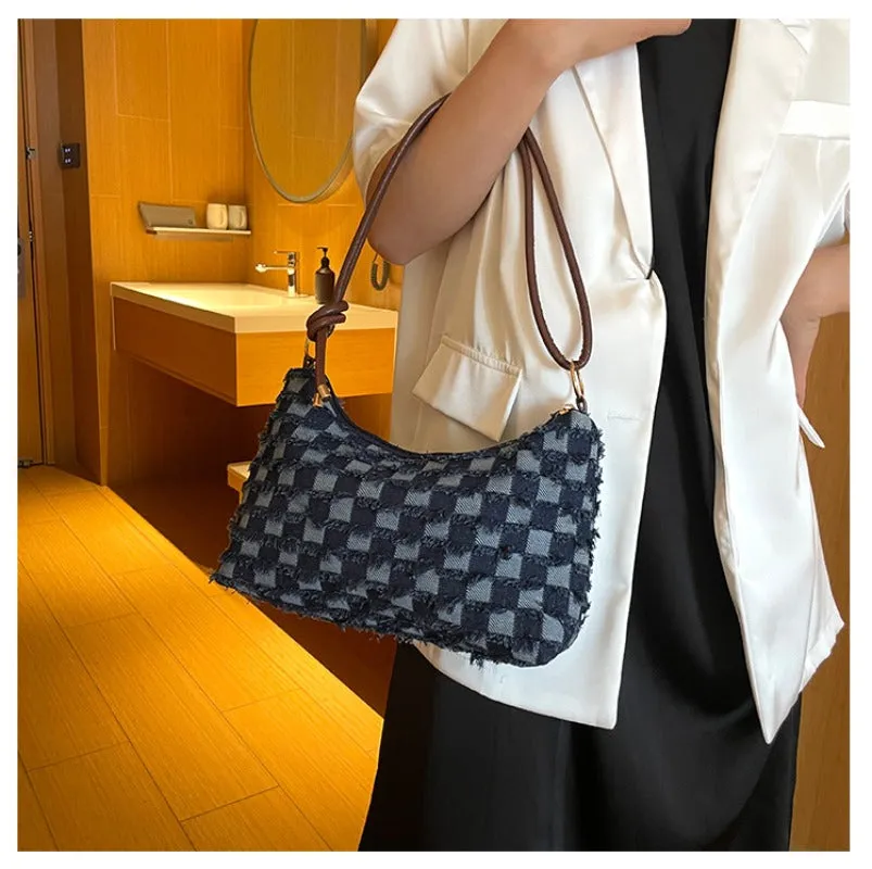 Wholesale High-end Fashion Plaid Denim Large Capacity Canvas Casual Shoulder Bags