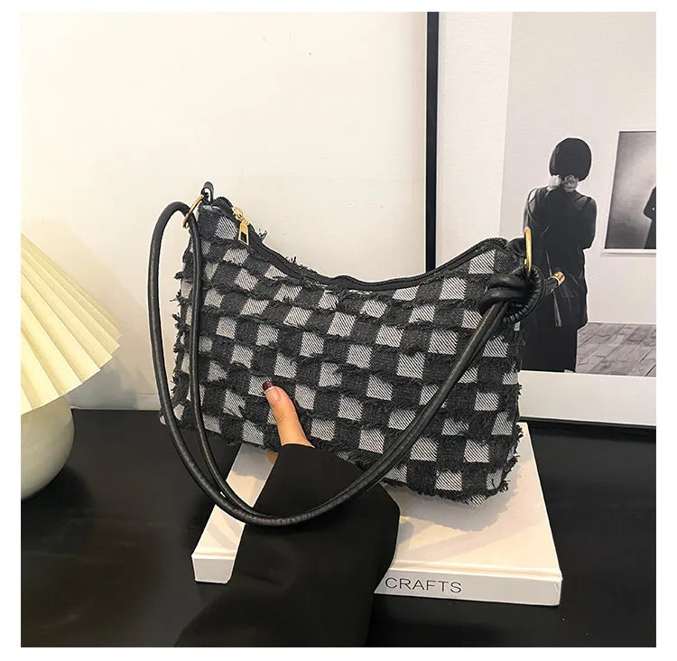 Wholesale High-end Fashion Plaid Denim Large Capacity Canvas Casual Shoulder Bags