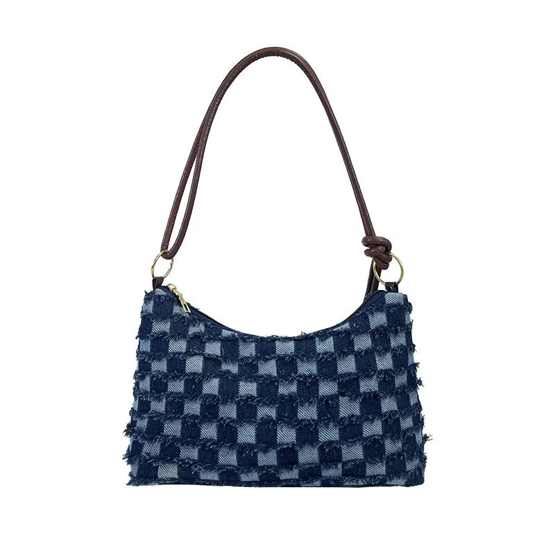 Wholesale High-end Fashion Plaid Denim Large Capacity Canvas Casual Shoulder Bags