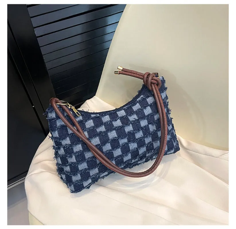 Wholesale High-end Fashion Plaid Denim Large Capacity Canvas Casual Shoulder Bags