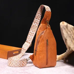 Wholesale Retro Casual Chest Bag Solid Color PU Crossbody Bag Bohemian Style Waist Bag