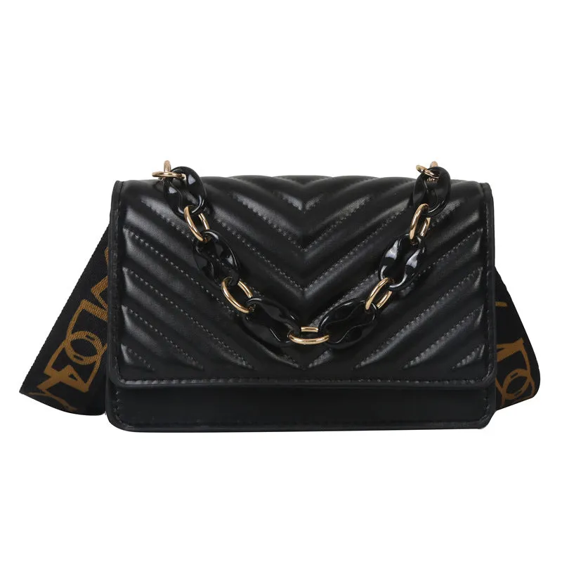 Wholesale Simple and Fashionable Wide Band Letter Shoulder Small Square Bag