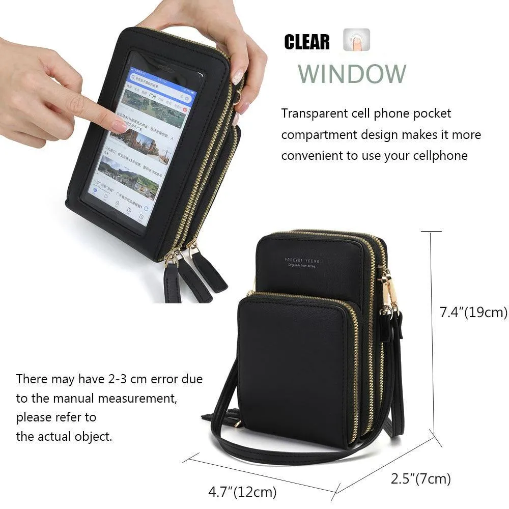 Women Crossbody Cellphone Purse Touch Screen Bag RFID Blocking Wallet Shoulder Handbag