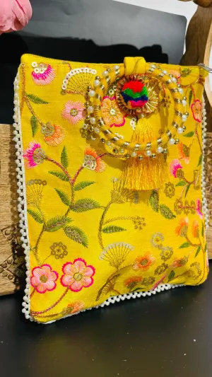 Yellow Festive Potli Drawstring Bag