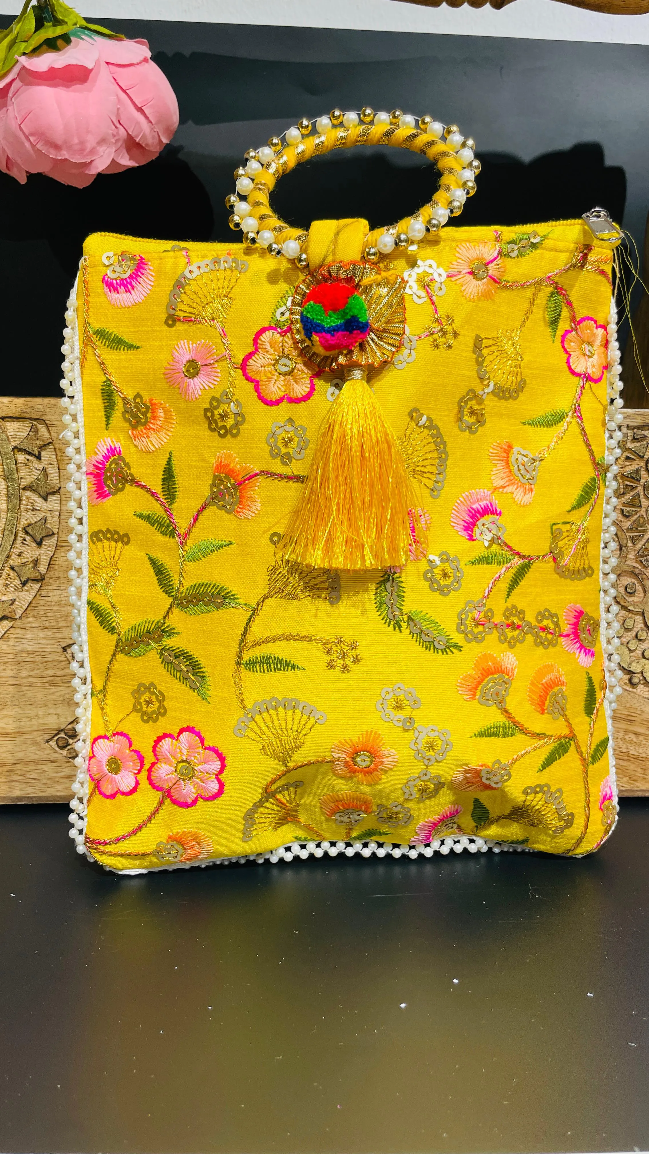 Yellow Festive Potli Drawstring Bag