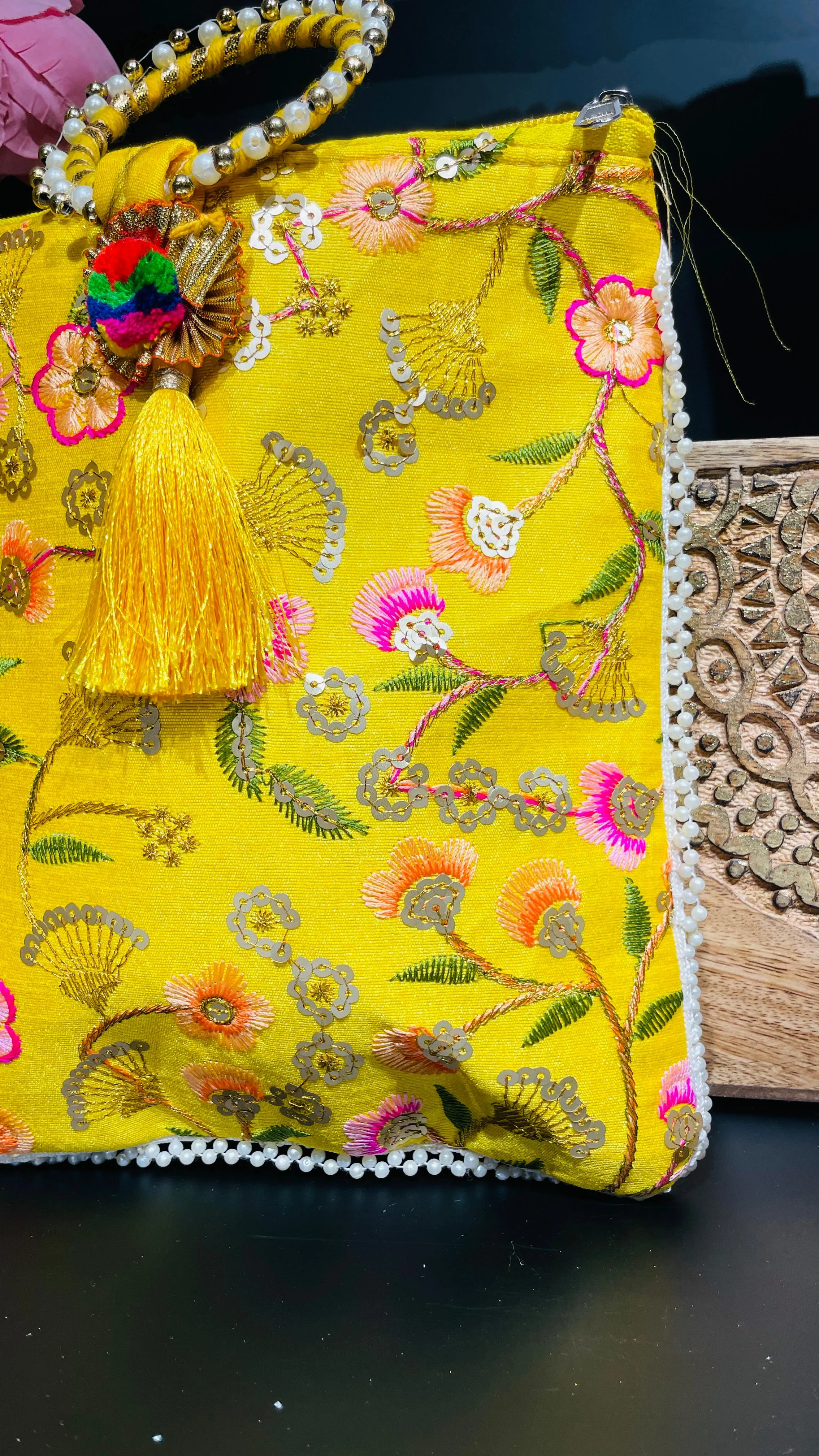 Yellow Festive Potli Drawstring Bag