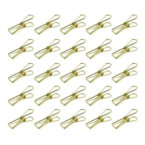 Zoohot Pack of 25 Gold Small Metal Clips - Multi-Purpose Clothesline Utility Clips